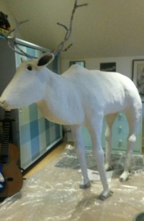 How to Make a Life-Sized Paper Mache Reindeer 13 Reindeer armature covered with paper mache clay.