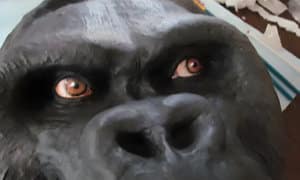 Gorilla wall mask made with plaster cloth and air dry clay