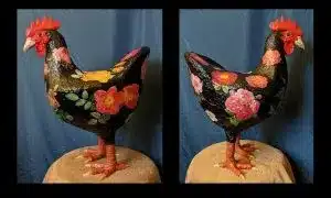 Two paper mache chickens
