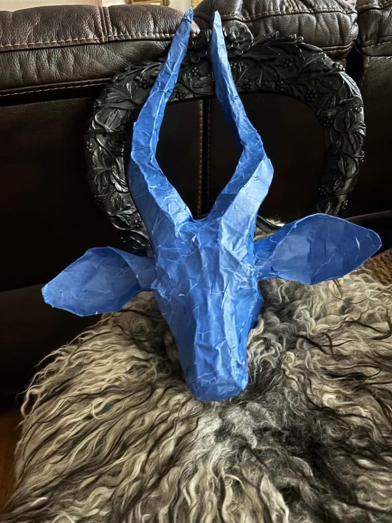 Antelope head sculpture made by Gayle Pagoni and grandson
