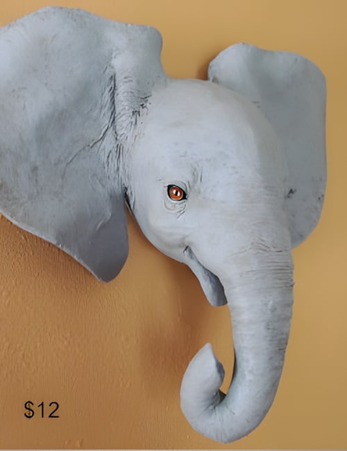 Baby elephant wall sculpture pattern for paper mache decor
