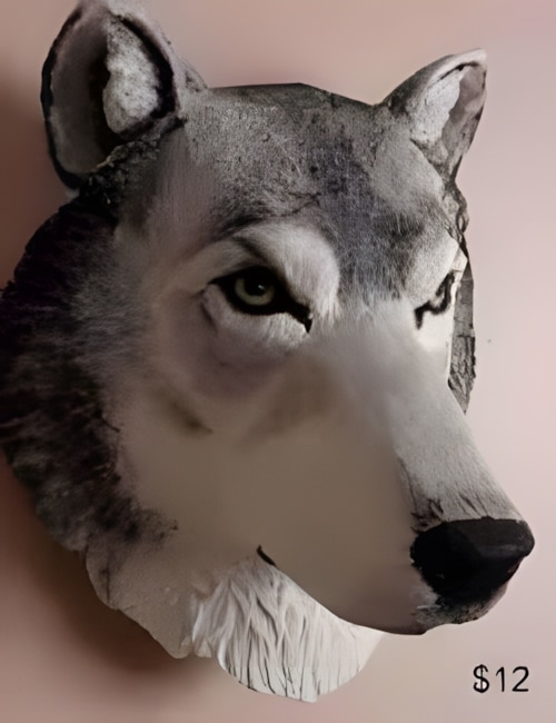 Wolf head sculpture pattern for paper mache clay.