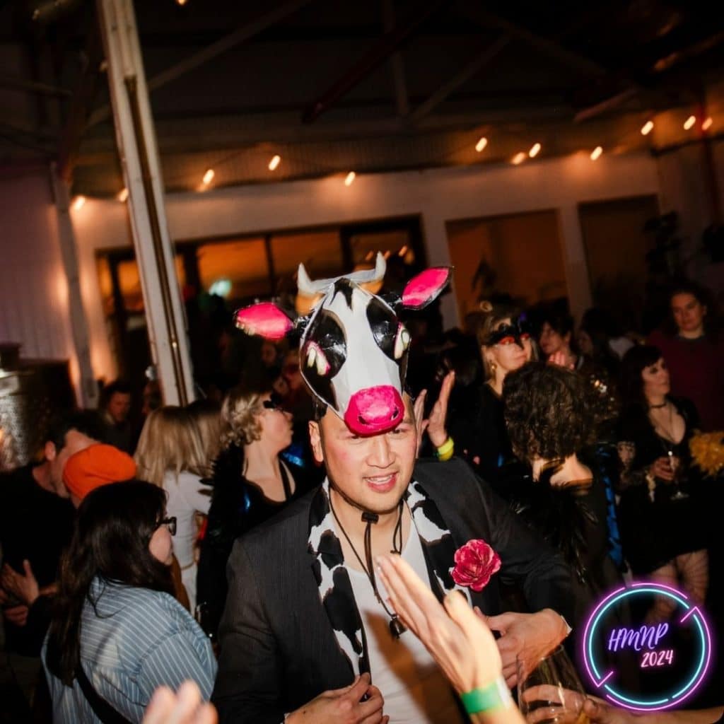 Cow headdress mask with flashing eyes