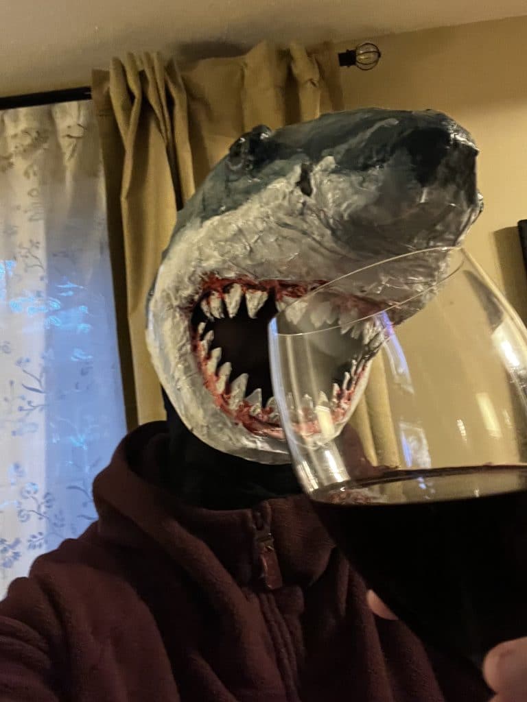Shark mask at a party