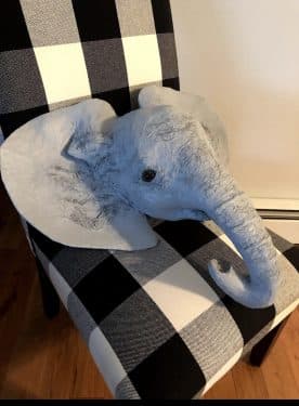 Paper mache elephant head Made by Lorene Crisalli