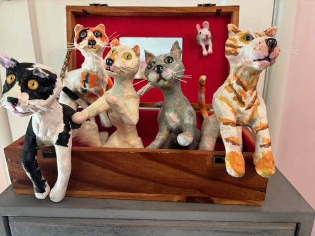 Box of Paper Mache Kittens Made by Joanne Bookmyer