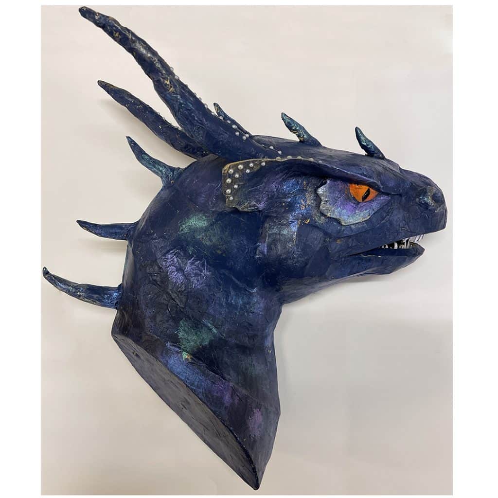Paper mache wall dragon made by Melina