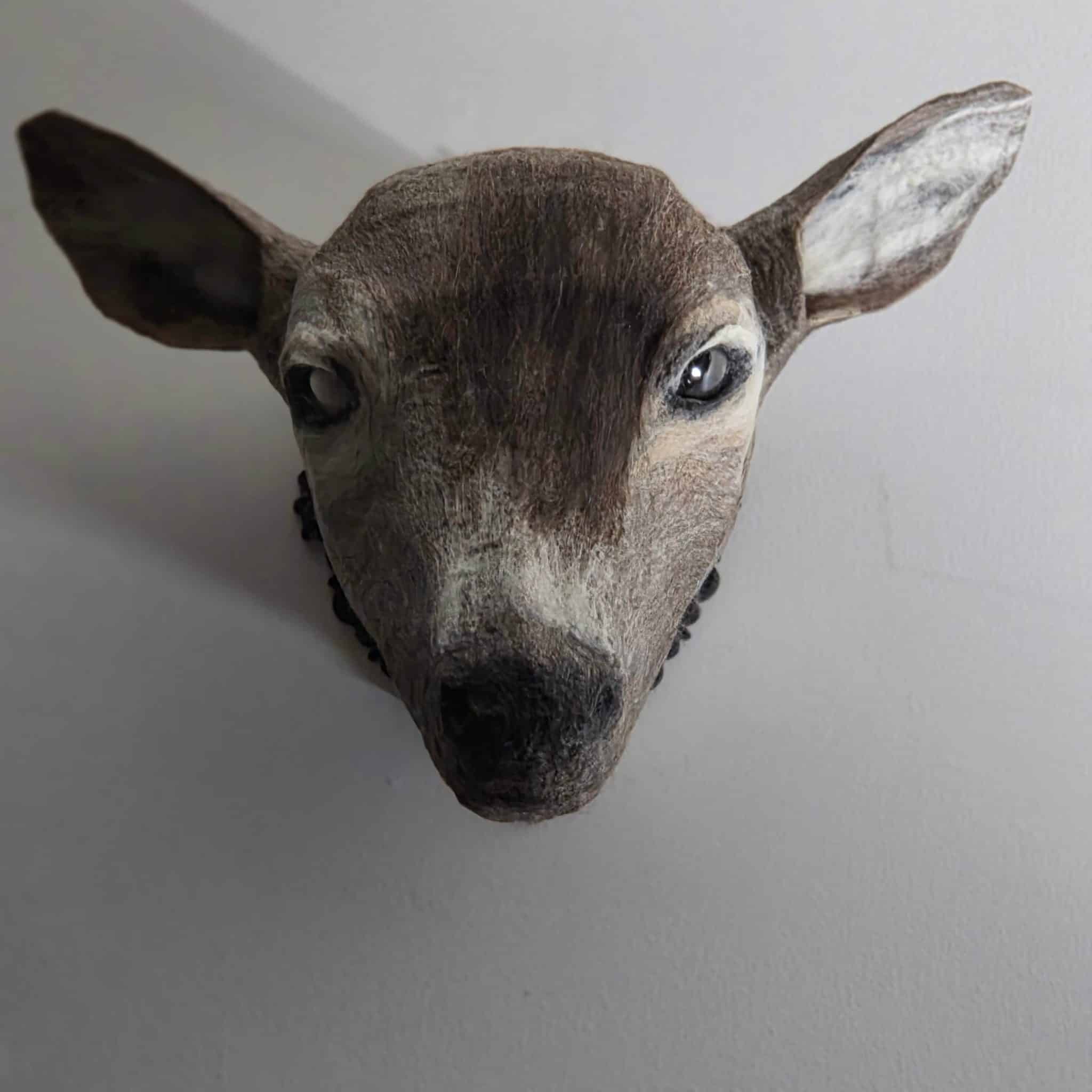 Deer sculpture made with cotton roving method, by Sheri Allain